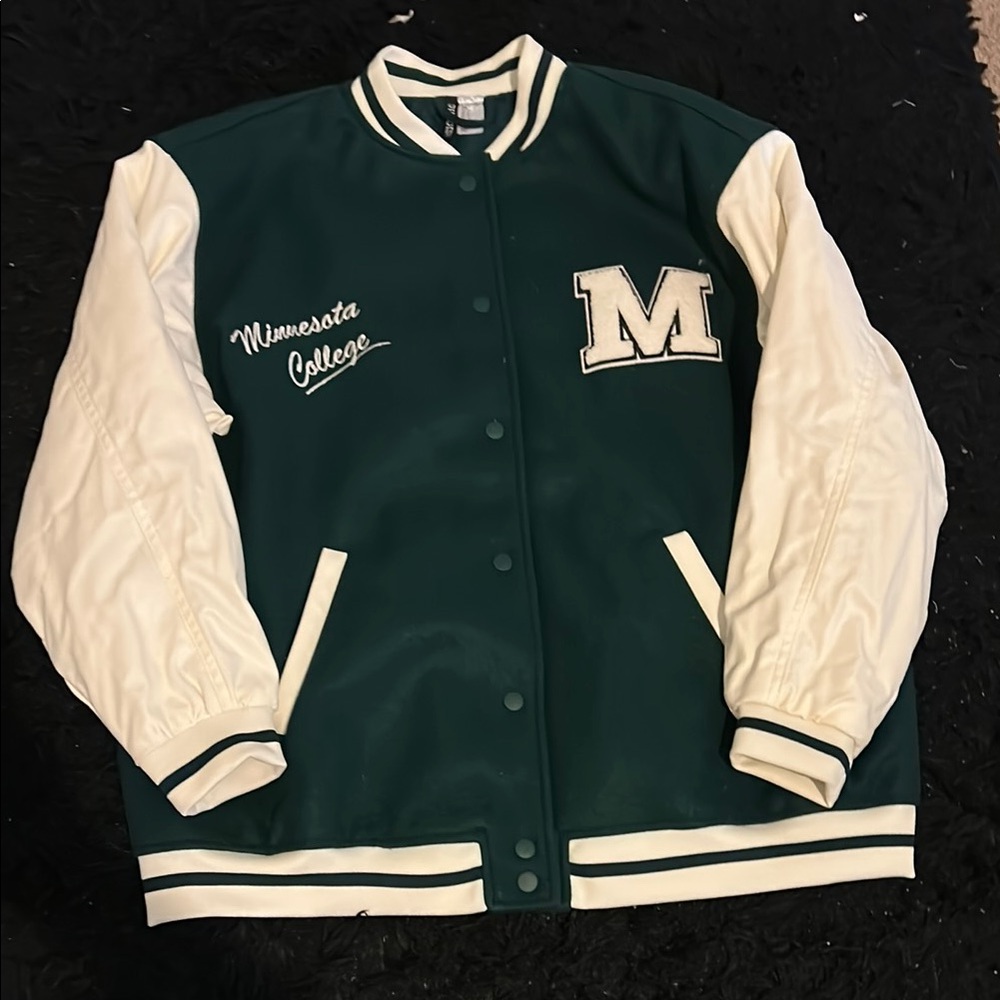Divided Green and White Varsity Jacket